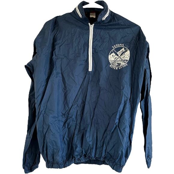 Vintage Pla-Jac Dunbrooke Windbreaker Tetons 70s 1/4 Zip Hidden Hood Blue S - Picture 1 of 7